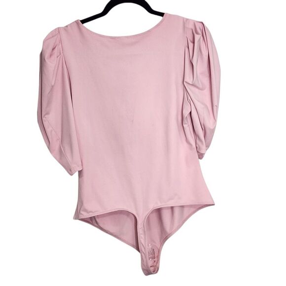 Free People Va Va Voop Bodysuit Pink Puff Sleeve Coquette Ballerina Feminine L - Picture 2 of 6